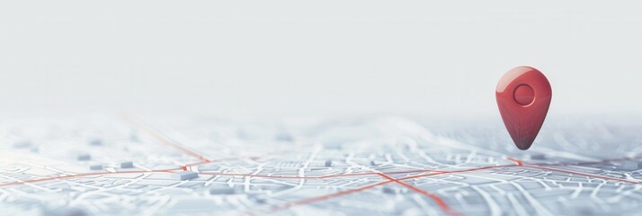 Poster - Modern red location pin above city map, ideal for navigation apps, travel services, and location-based businesses. Generative AI