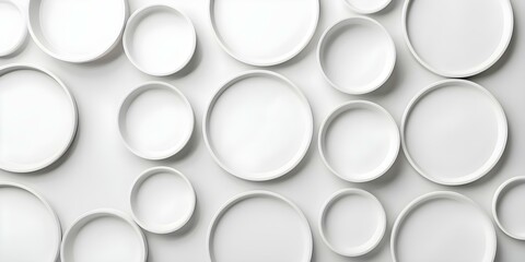 Wall Mural - Top View Flat Lay Banner Featuring Abstract White Circle Segments Background. Concept Flat Lay Photography, Abstract Background, Top View Banner, White Circle Segments