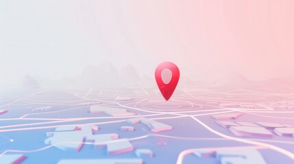 Poster - A minimal and sleek image of a red location pin on a map, perfect for navigation apps and travel services. Generative AI