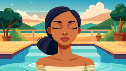 Canvas Print - Beautiful woman resting in the outdoor pool of the spa. enjoy a vacation at the resort.