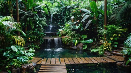 Poster - A small waterfall in the middle of a tropical garden