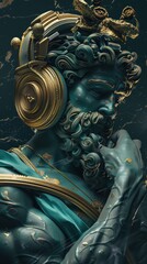 Wall Mural - A statue of a man with headphones on