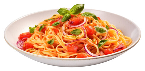 Sticker - PNG Plate of spaghetti tomato pasta basil.