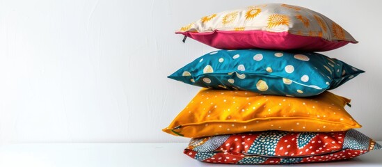Wall Mural - Stack of colorful decorative funny pillows isolated. with copy space image. Place for adding text or design