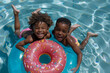 © Iryna - Kids Enjoying a Summer Day on a Donut Pool Float