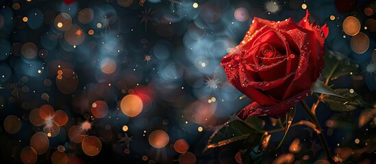 Poster - Valentine's Day rose set against a dark background with a beautiful bokeh effect, ideal for a copy space image.