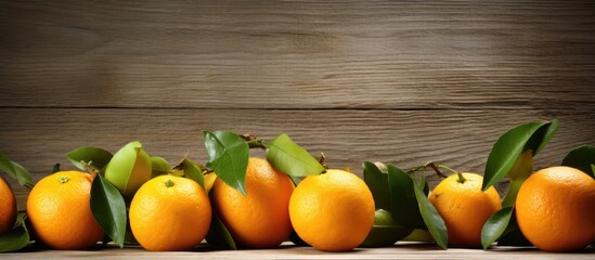 Aufkleber - oranges placed on the wooden table with copy space image