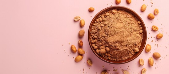 Aufkleber - Roasted Peanuts Powder photography Isolated on pastel background. with copy space image. Place for adding text or design