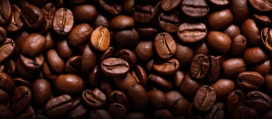 Leinwandbilder - Background and texture of roasted coffee beans in a copy space image.