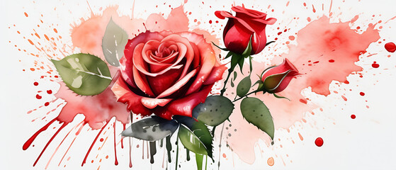 Canvas Print - splash of red roses in watercolor style illustration