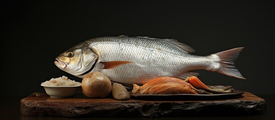 Leinwandbilder - A high-quality, uncooked fish set against a rich background with ample space for additional elements.