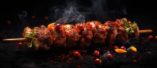 Poster - Image of Lyulya Kebab against a dark backdrop with space for text or graphic elements. with copy space image. Place for adding text or design