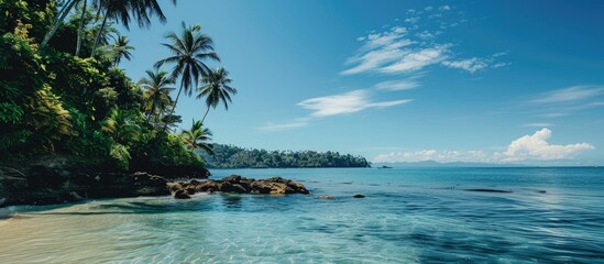 Poster - Scenic ocean vista on island at a tropical resort, featuring copy space image.