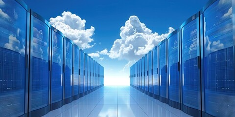 Wall Mural - cloud computing concept with clouds in an enterprise datacenter