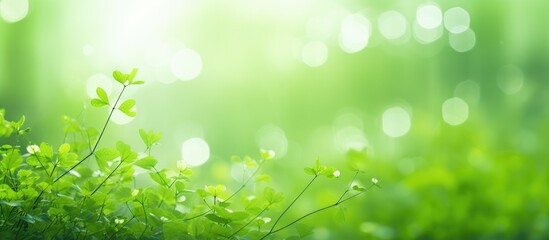 Wall Mural - Bright green nature bokeh in abstract copy space image.