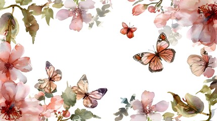 Wall Mural - Vibrant Pink Blossoms with Butterflies in Tranquil Floral Garden