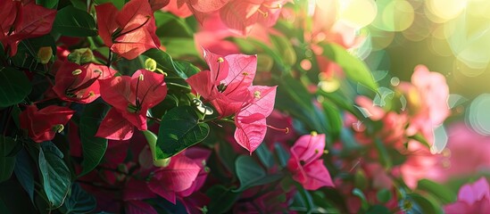 Fototapete - Bougainvillea against a nature backdrop with copy space image.
