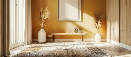Aufkleber - Stylish rug on floor in interior of modern hallway. with copy space image. Place for adding text or design