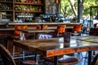 © Alona - Modern Bar. Authentic Austin Architecture with Candid Bar Chairs and Colorful Food and Drink