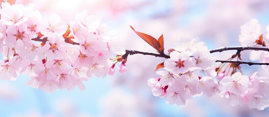 Poster - Cherry blossom in spring providing a background or copy space image.