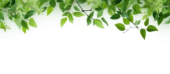 Fototapete - Green foliage against a white background with a space for inserting text or images. with copy space image. Place for adding text or design