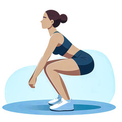 vector illustration of a young woman doing squat exercise on a white background.