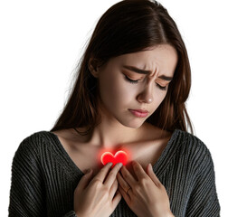 Sticker - PNG Woman suffering chest pain adult contemplation relaxation.