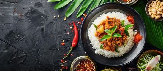 Fototapete - Authentic Indonesian cuisine like Padang rice captured in photos with copy space image.