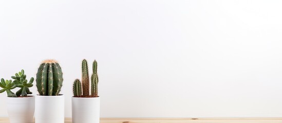Poster - Cactus in a pot as a frame decoration on white backdrop with copy space image available.