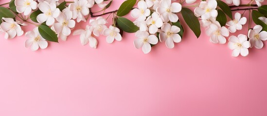 Fototapete - Pink background with jasmine flowers and leaves creating a lovely copy space image.