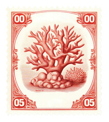 Sticker - PNG Coral vintage postage stamp blackboard text.