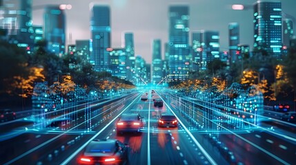 Wall Mural - Futuristic Smart City with Autonomous Vehicles and Advanced Traffic Management System