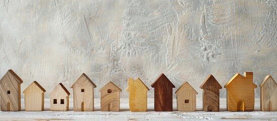 Wall Mural - wooden decorative houses on a light background. with copy space image. Place for adding text or design