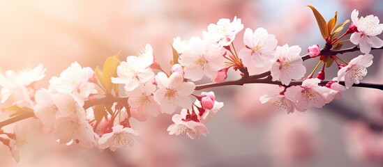 Poster - Cherry blossom in spring providing a background or copy space image.