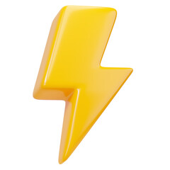 Wall Mural - yellow 3d lightning flash bolt icon isolated on transparent background for energy and power concepts