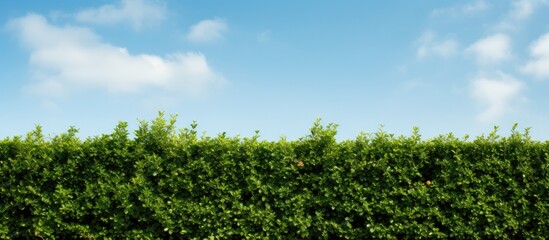 Poster - Garden hedge against a backdrop of the sky in a copy space image.