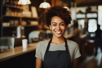 Wall Mural - Portrait of a smiling African American female barista