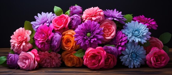 Poster - Vibrant artificial flowers ideal for a greeting card background with copy space image for Valentine's Day, Mother's Day, or wedding.