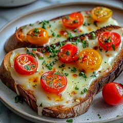Wall Mural - grilled toast with cheese and tomatoes. 