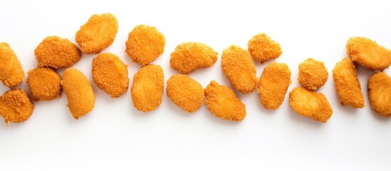 Poster - Chicken nuggets arranged on a white backdrop with available copy space image.