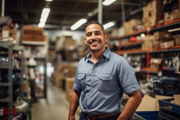 Wall Mural - Portrait of a smiling middle aged male worker in tool shop