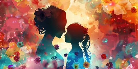 Wall Mural - Two women standing together in a beautiful field of flowers, suitable for use in editorial or lifestyle contexts