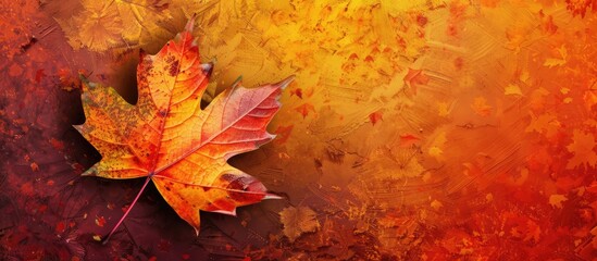 Wall Mural - Maple leaf in vibrant autumn colors, with copy space image available.