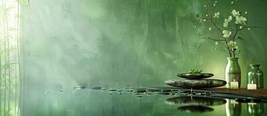 Leinwandbilder - Spa ambiance in green tones with a serene copy space image.