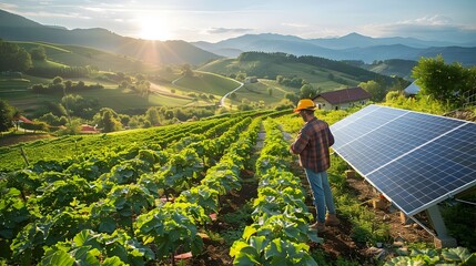 Wall Mural - Renewable Energy Community Sharing Solar Power Resources in Idyllic Rural Landscape