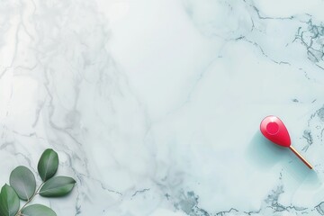 Poster - A clean and modern background with a red location pin on a marble surface. Perfect for navigation apps and travel services. Generative AI
