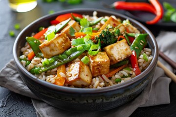 Asian stir fry with tofu and brown rice