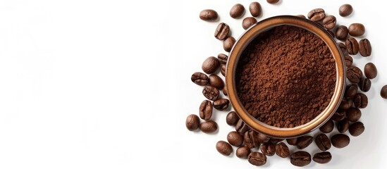 Leinwandbilder - ground coffee and beans coffee in bowl isolated on white background. Copy space image. Place for adding text or design