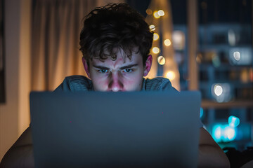 Wall Mural - Young Man Disappointed Read on Laptop