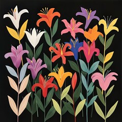 Sticker - Colorful Lily Flowers Art